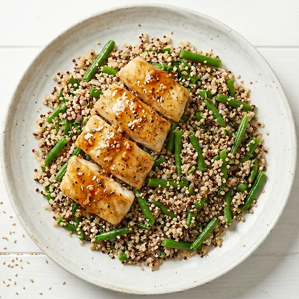 Honey Garlic Fish With  Green Beans Quinoa